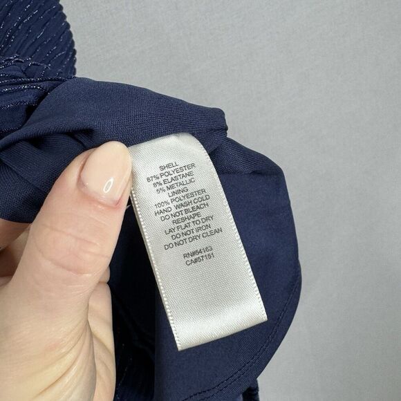 Eliza J Womens Dress 12 Petite Blue Metallic Rib Sheath Halter Cocktail Holiday - Picture 11 of 12